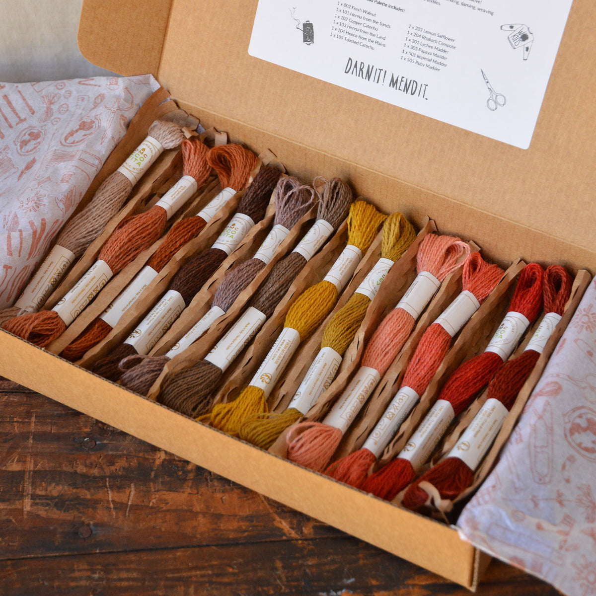The Mender's Palette Box - 100% Organic Wool Plant Dyed Threads