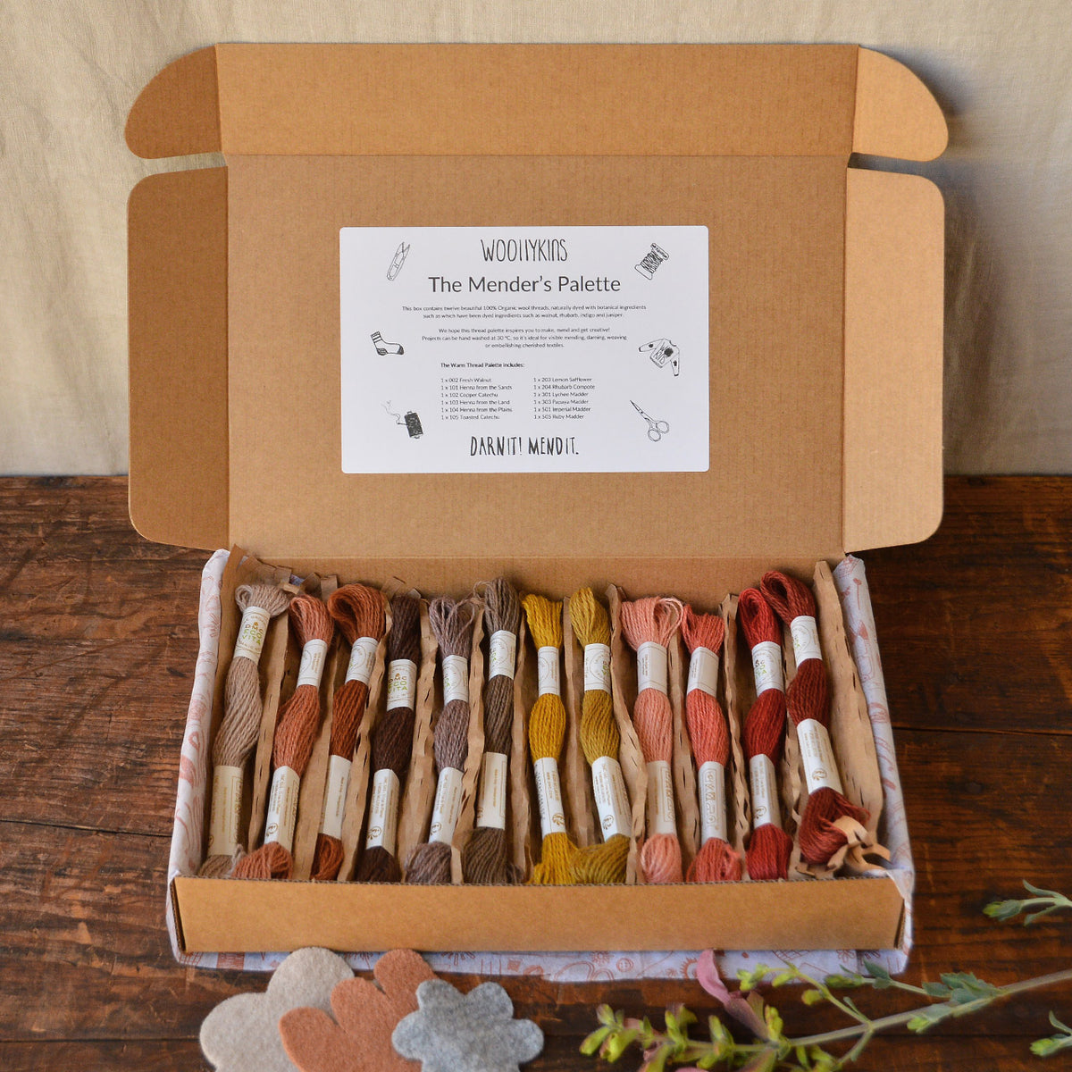 The Mender's Palette Box - 100% Organic Wool Plant Dyed Threads