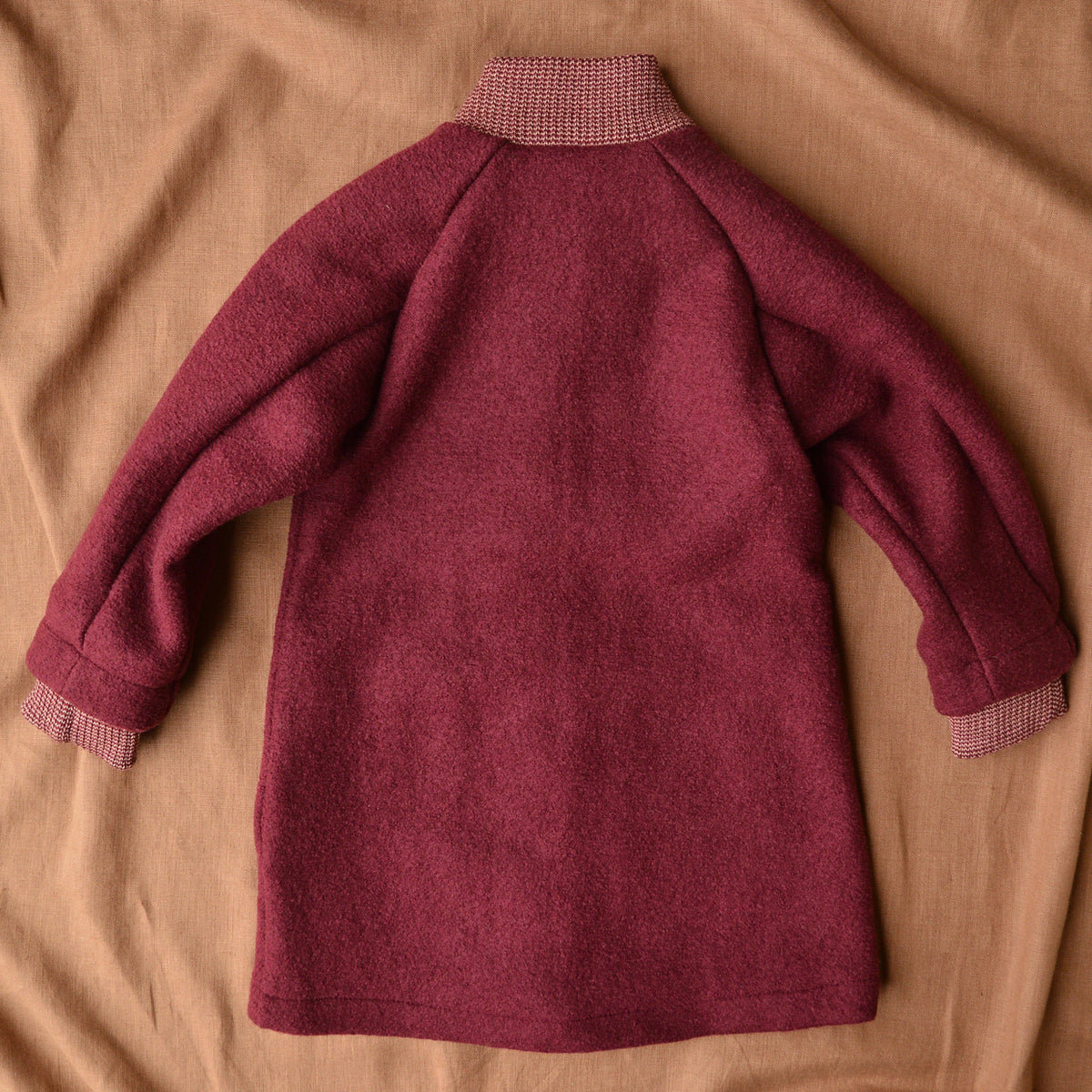 Kids Boiled Wool Long Coat - Cassis (3-10y)
