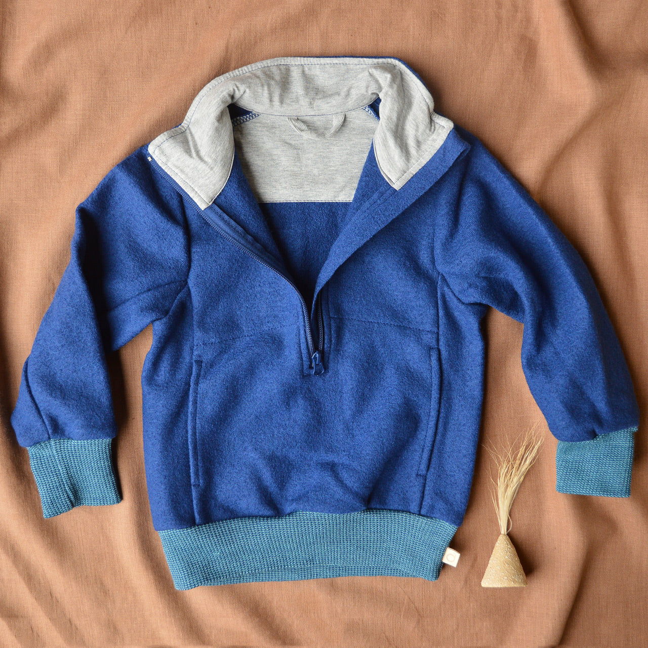 Light Boiled Wool Half-Zip Sweater - Navy (5-10y)