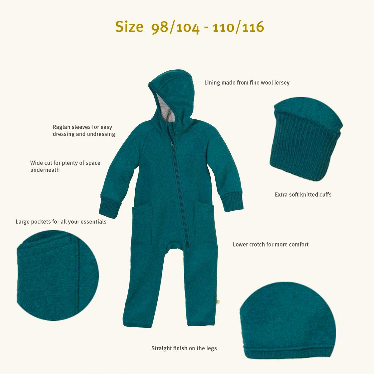 Boiled Wool Zip Overalls (6m-6y)