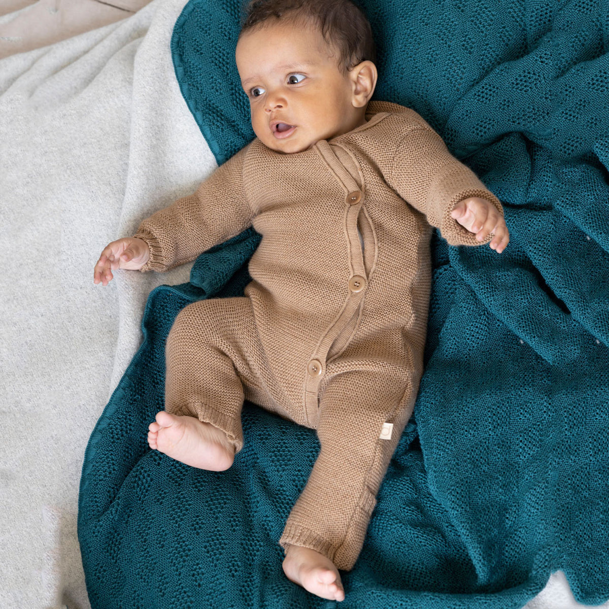 Knitted Overalls in Organic Merino Wool - Caramel (0-12m)