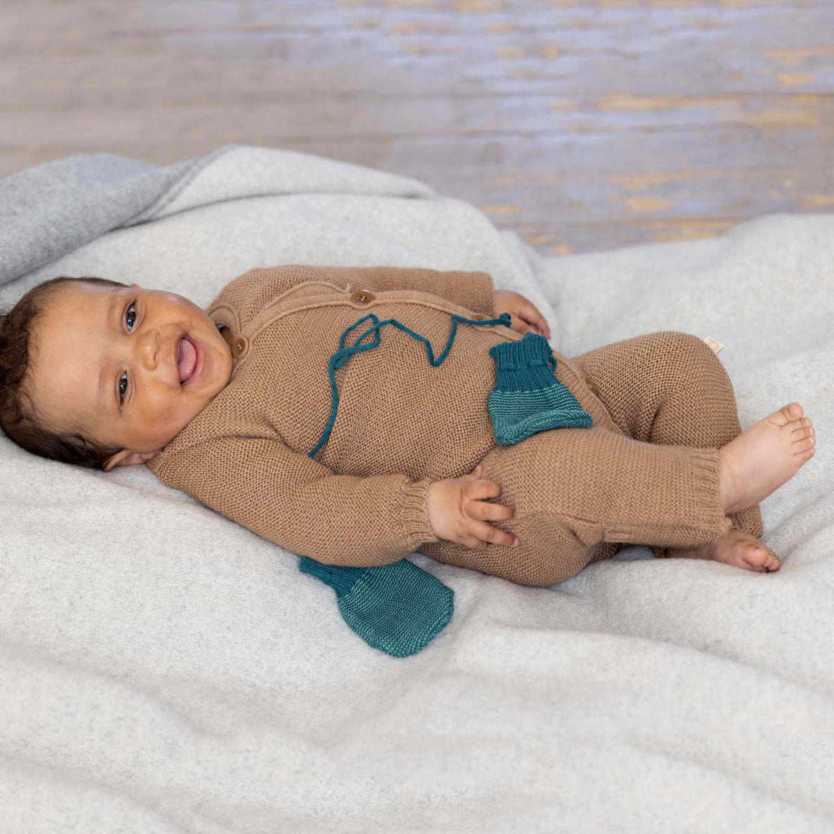 Knitted Overalls in Organic Merino Wool - Caramel (0-12m)