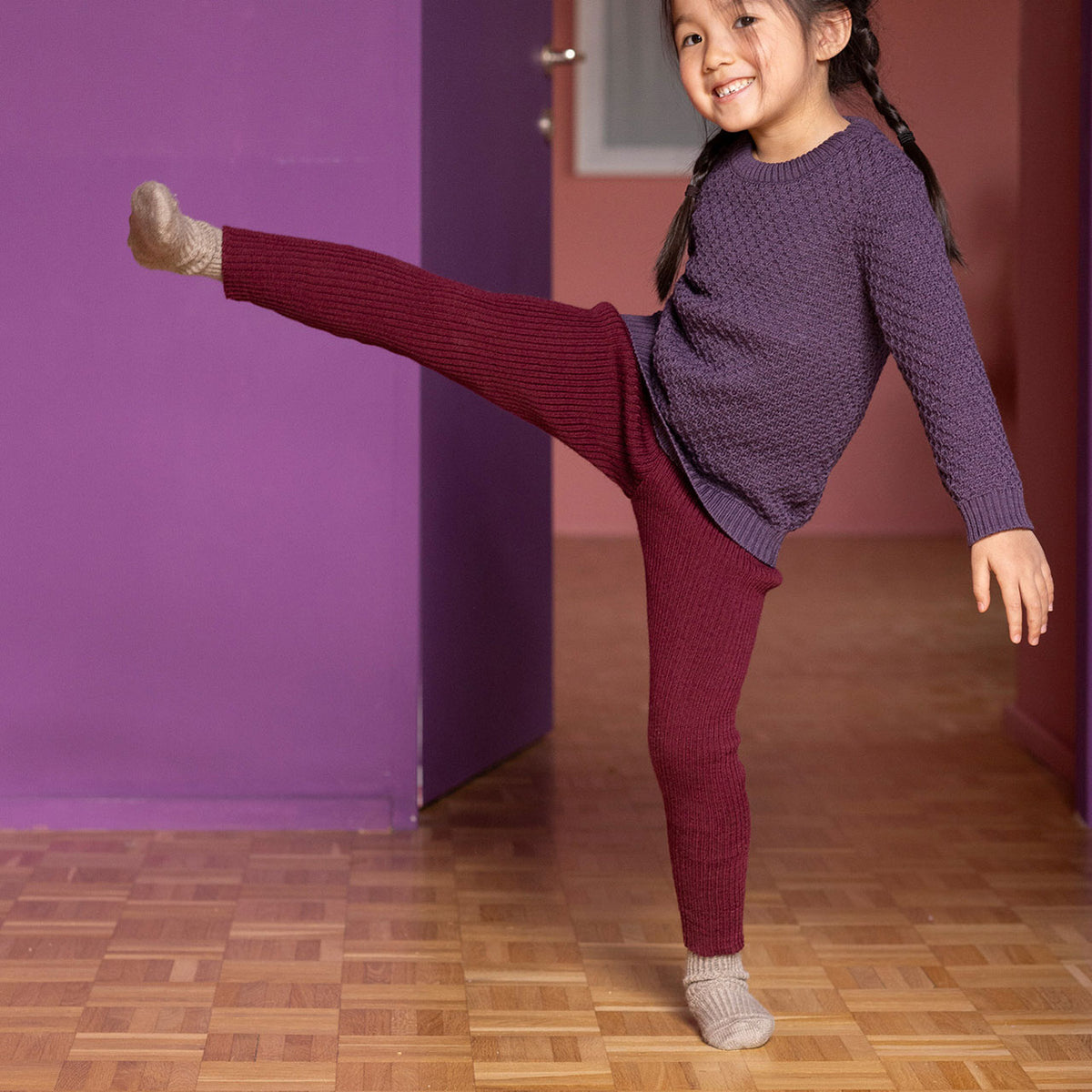 Knitted Merino Rib Leggings/Pants - Rose (9-10y+) *Retired Colour