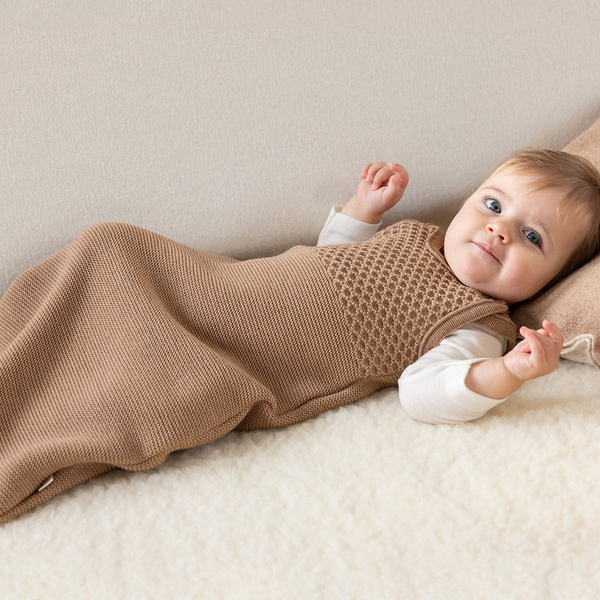 Knitted Sleeping Bag Sleeveless - Organic Merino Wool - Natural (0-18m+)