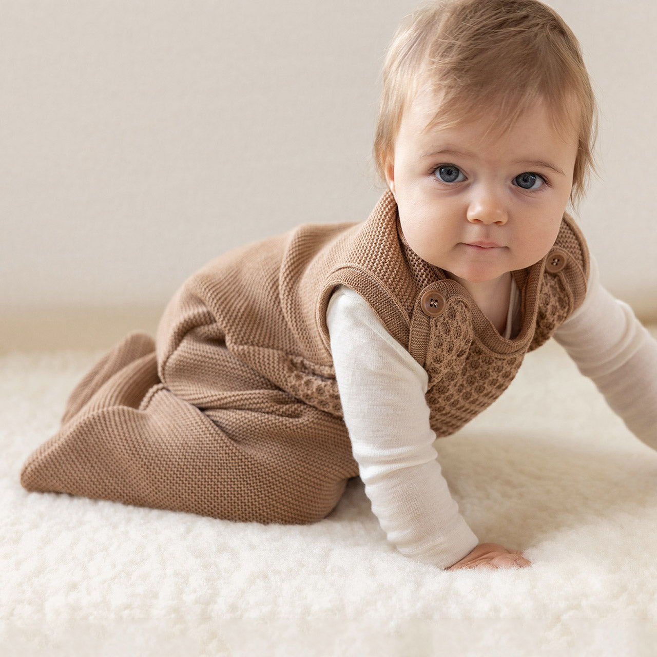 Knitted Sleeping Bag Sleeveless - Organic Merino Wool - Natural (0-18m+)