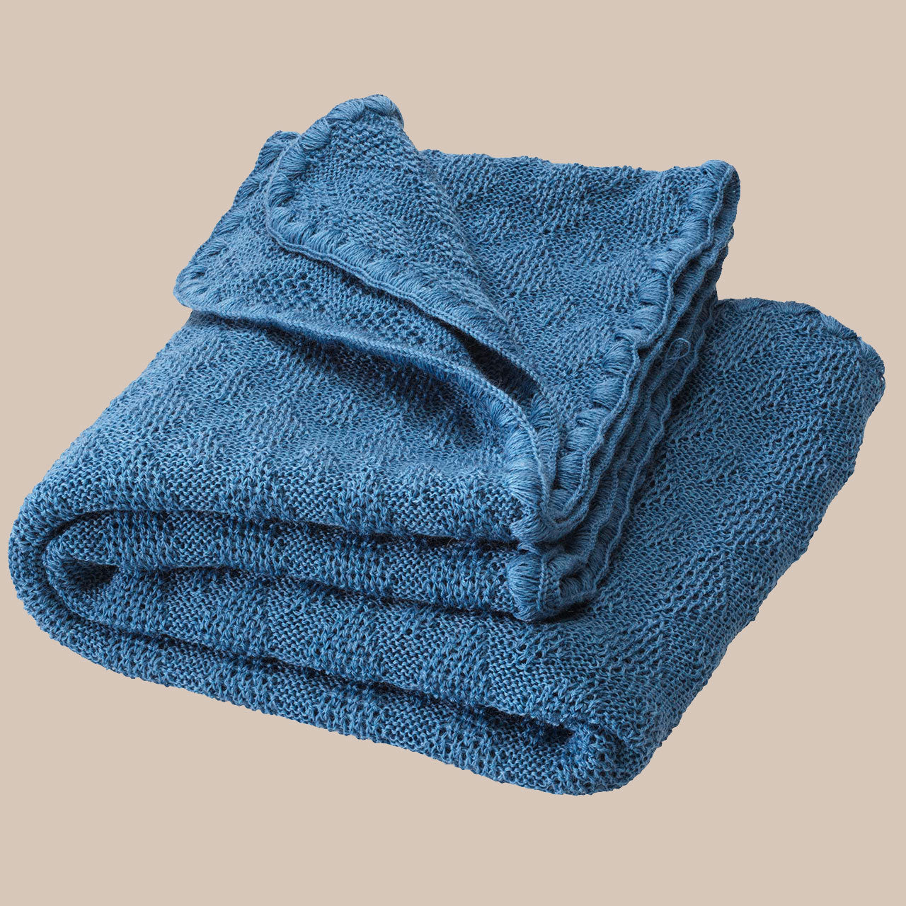 Knitted Baby Blanket in Organic Merino Wool - Dove Blue (100x80cm)