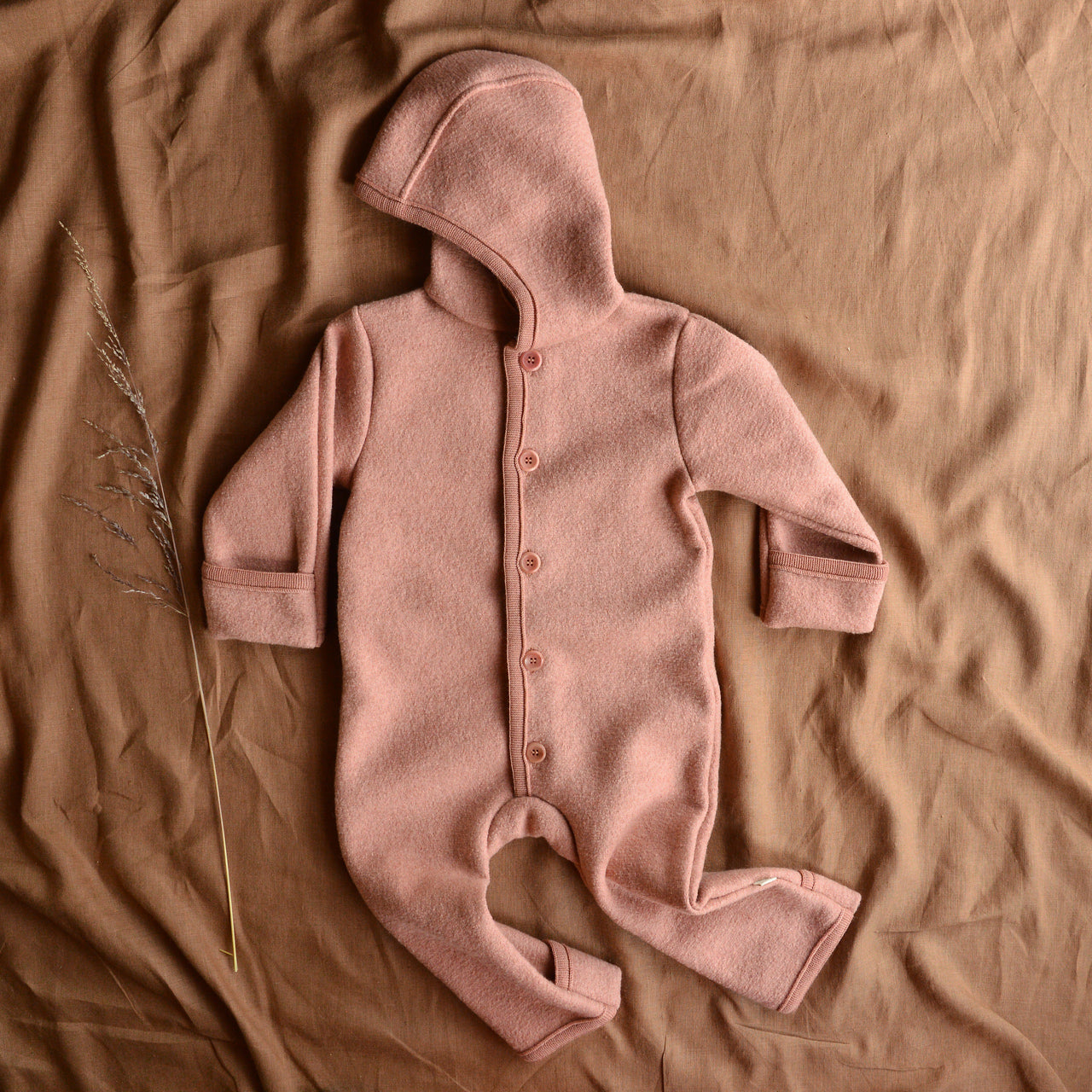 Boiled Wool Overalls with Hood - Rose (0-4y) *Retired Colour