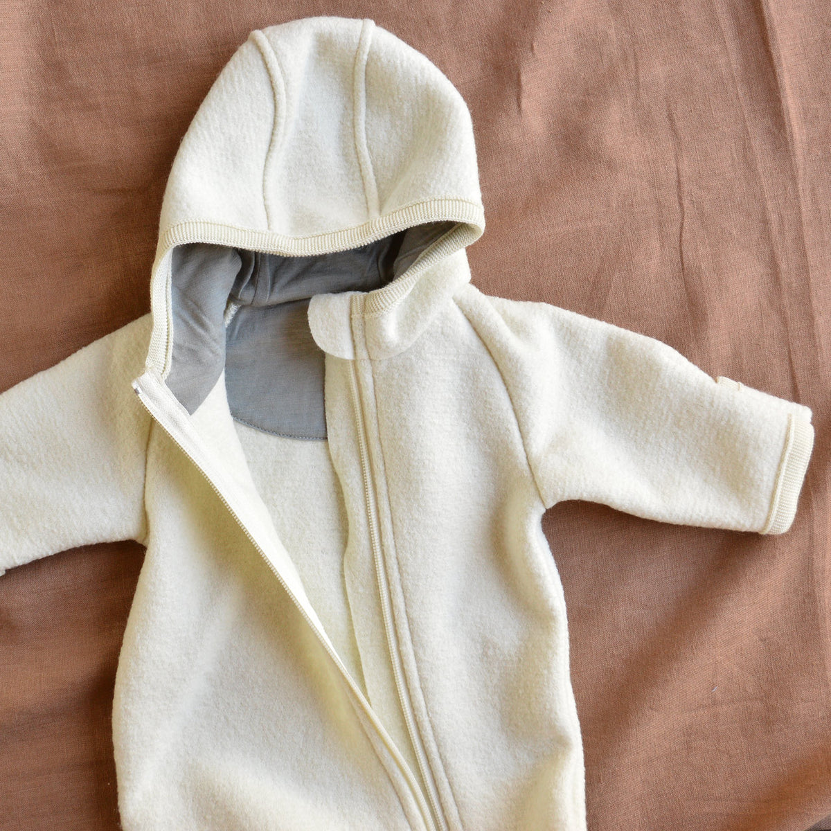 Baby Zip Overalls - Organic Boiled Wool - Natural (3-6m) *Last One!