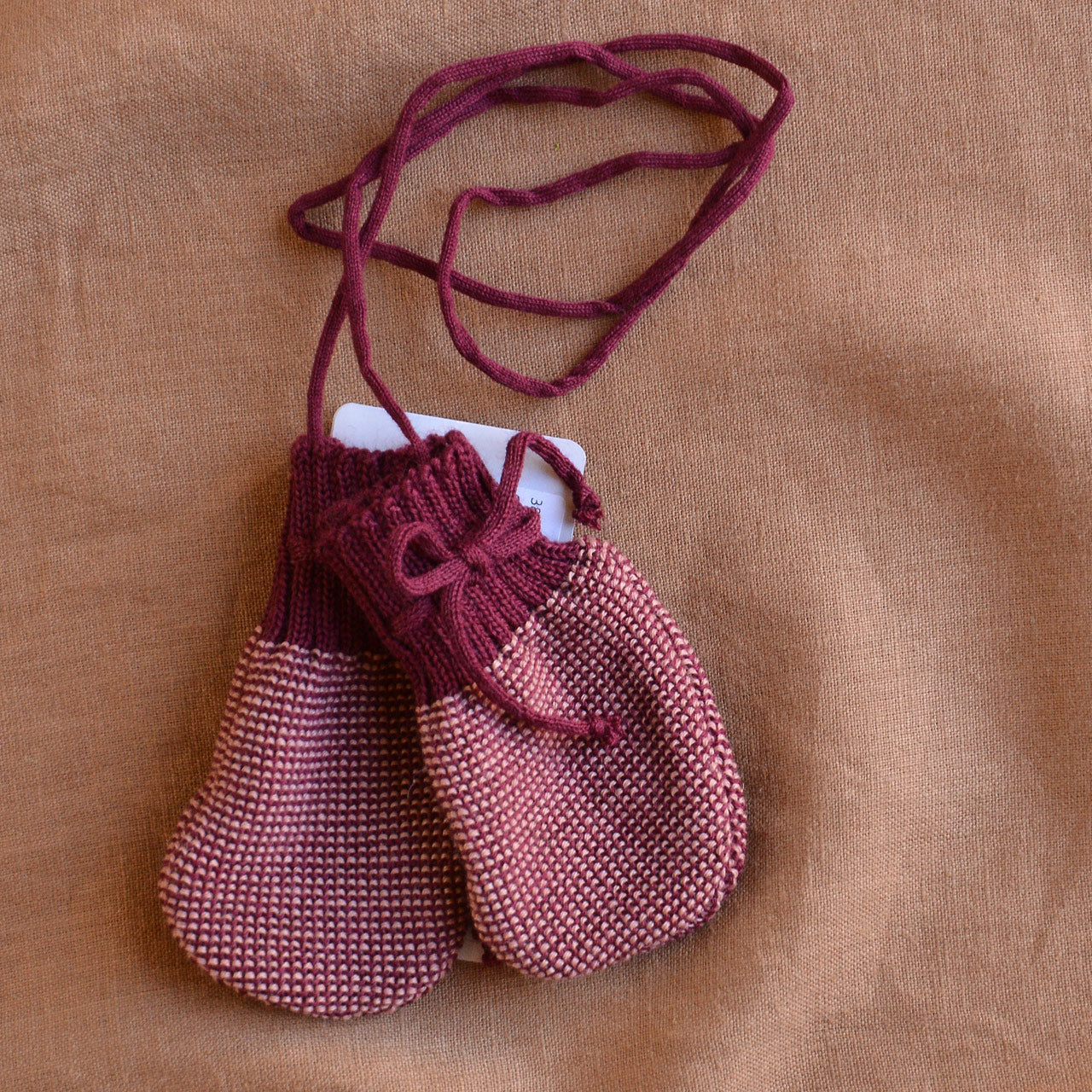 Knitted Baby Mittens - 100% Organic Merino - Cassis/Rose (0-12m) *Retired Colour