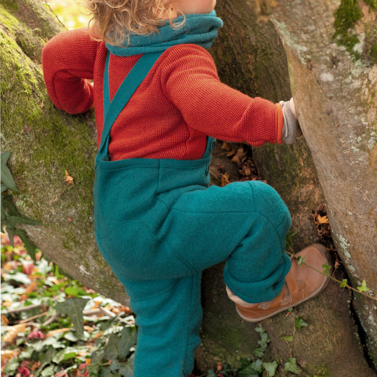 Boiled Wool Dungarees - Pacific Teal (5-8y) *Retired Colour
