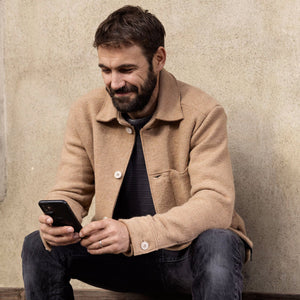 Men's Boiled Wool Shirt Jacket with Buttons - Graphite
