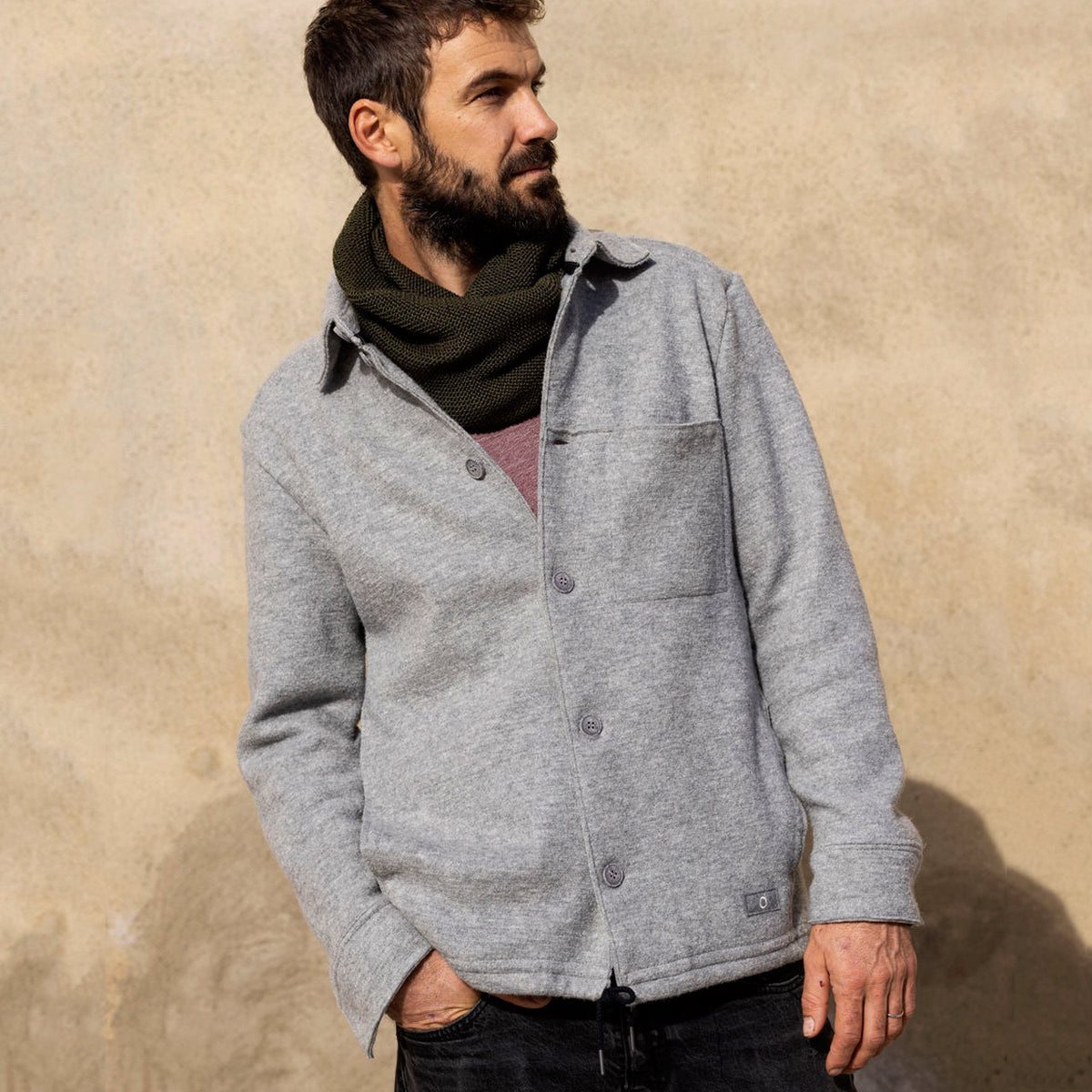 Men's Boiled Wool Jacket with Buttons - Graphite