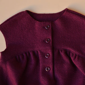 Boiled Wool Pocket Dress - Cassis (1-8y)