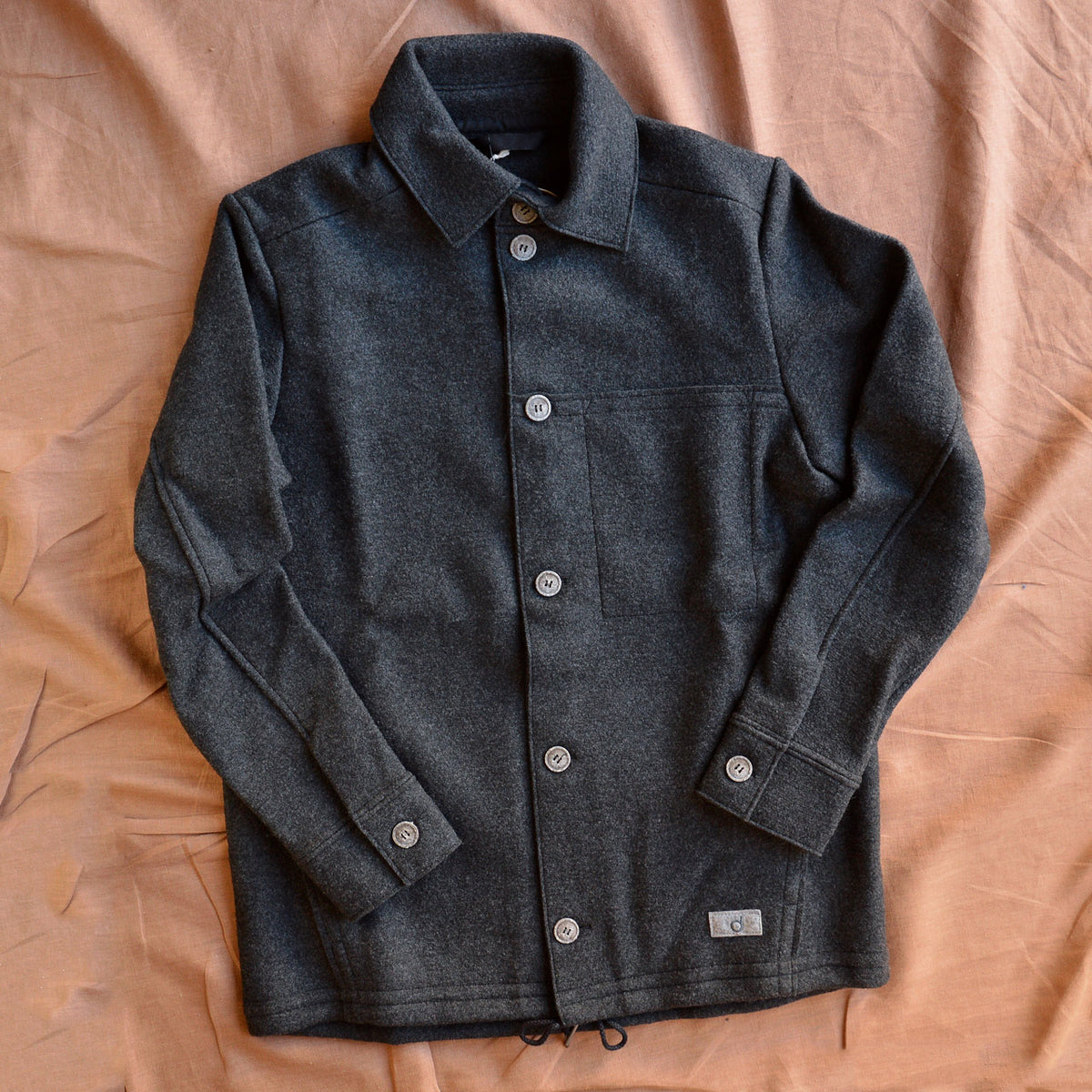 Men's Boiled Wool Jacket with Buttons - Graphite