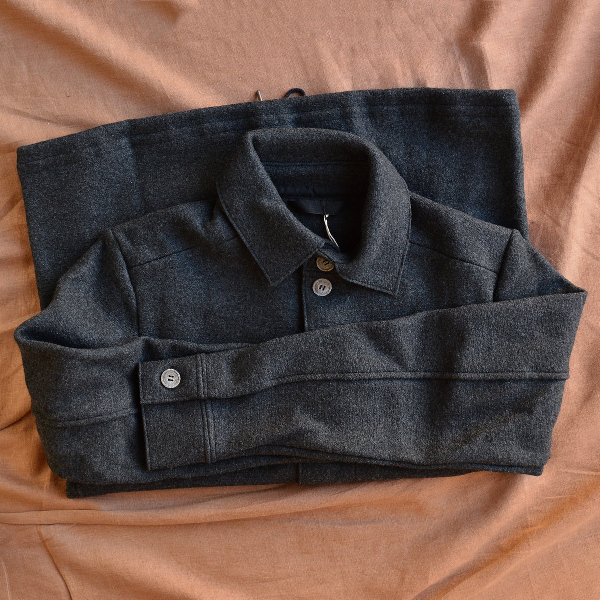 Men's Boiled Wool Jacket with Buttons - Graphite