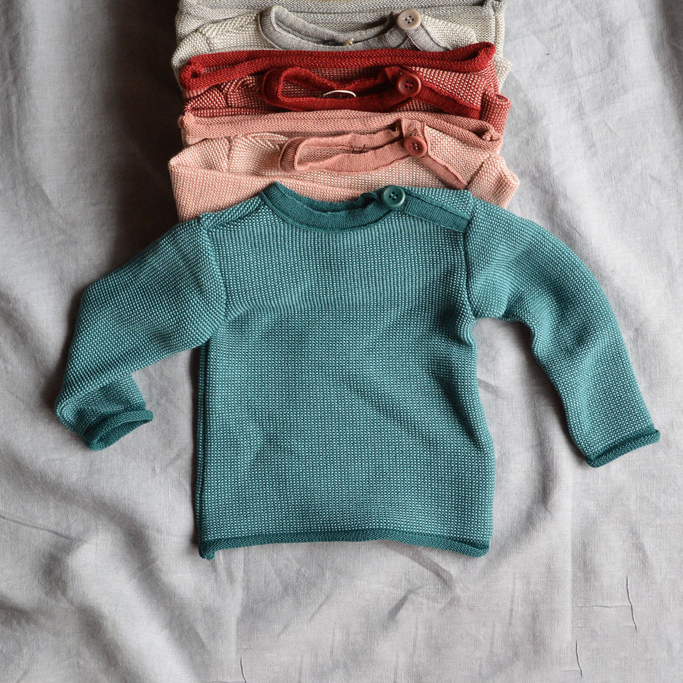 Organic Merino Baby Jumper - Pacific/Lagoon (0-3m) *Retired Colour