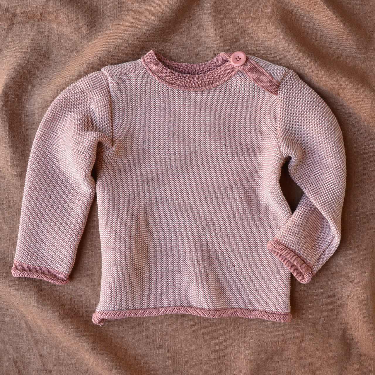 Organic Merino Baby Jumper - Rose/Natural (3m-4y) *Retired Colour