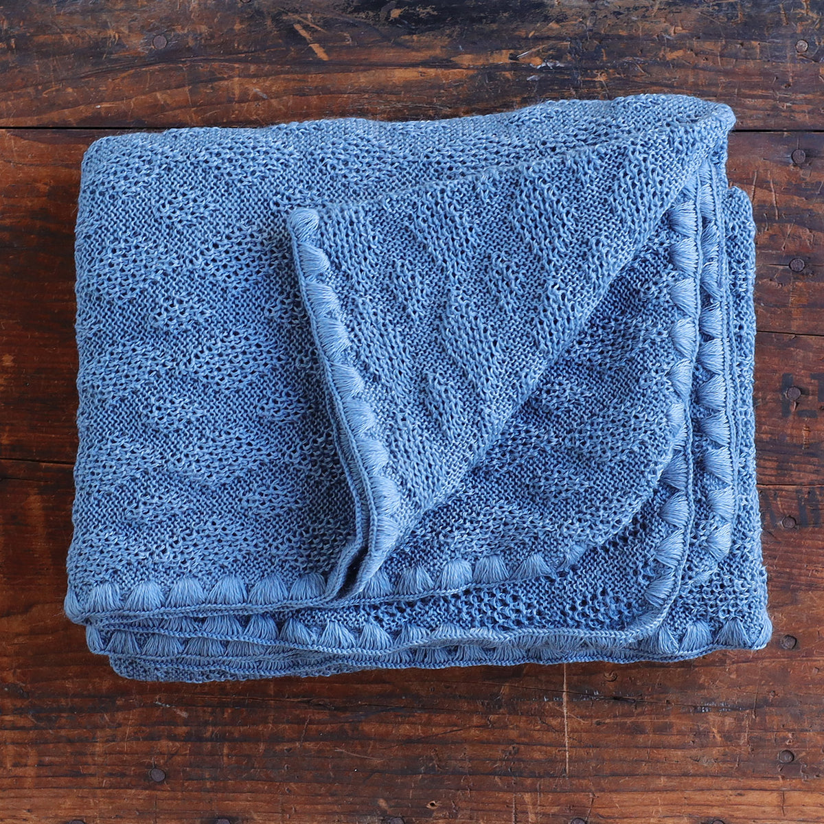 Knitted Baby Blanket in Organic Merino Wool - Dove Blue (100x80cm)
