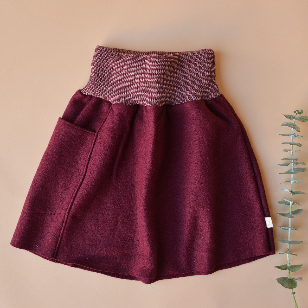 Boiled Wool Pocket Skirt - Cassis (1-8y)