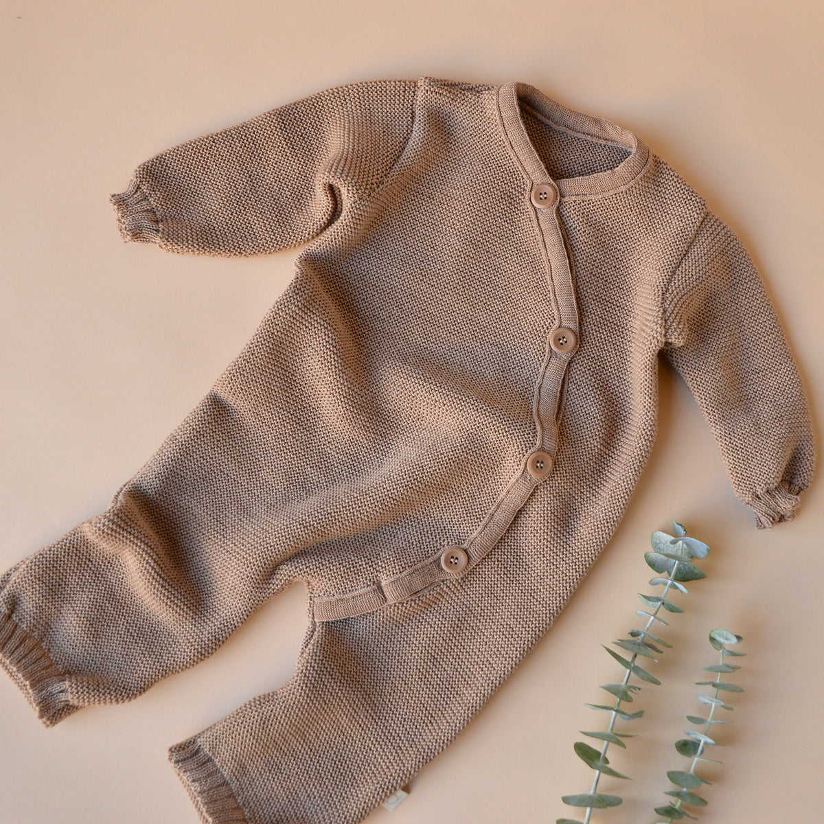 Knitted Overalls in Organic Merino Wool - Caramel (0-12m)