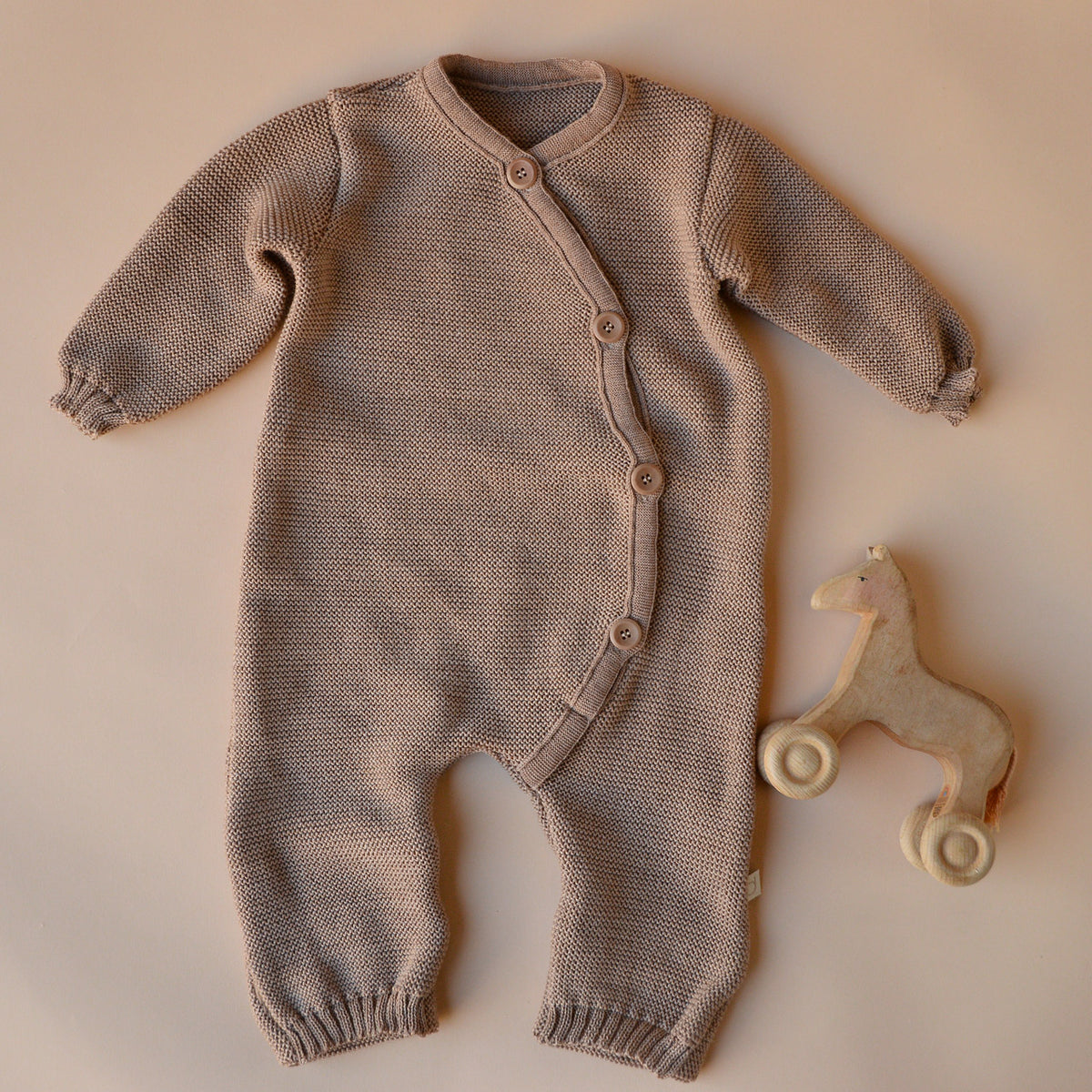 Knitted Overalls in Organic Merino Wool - Caramel (0-12m)
