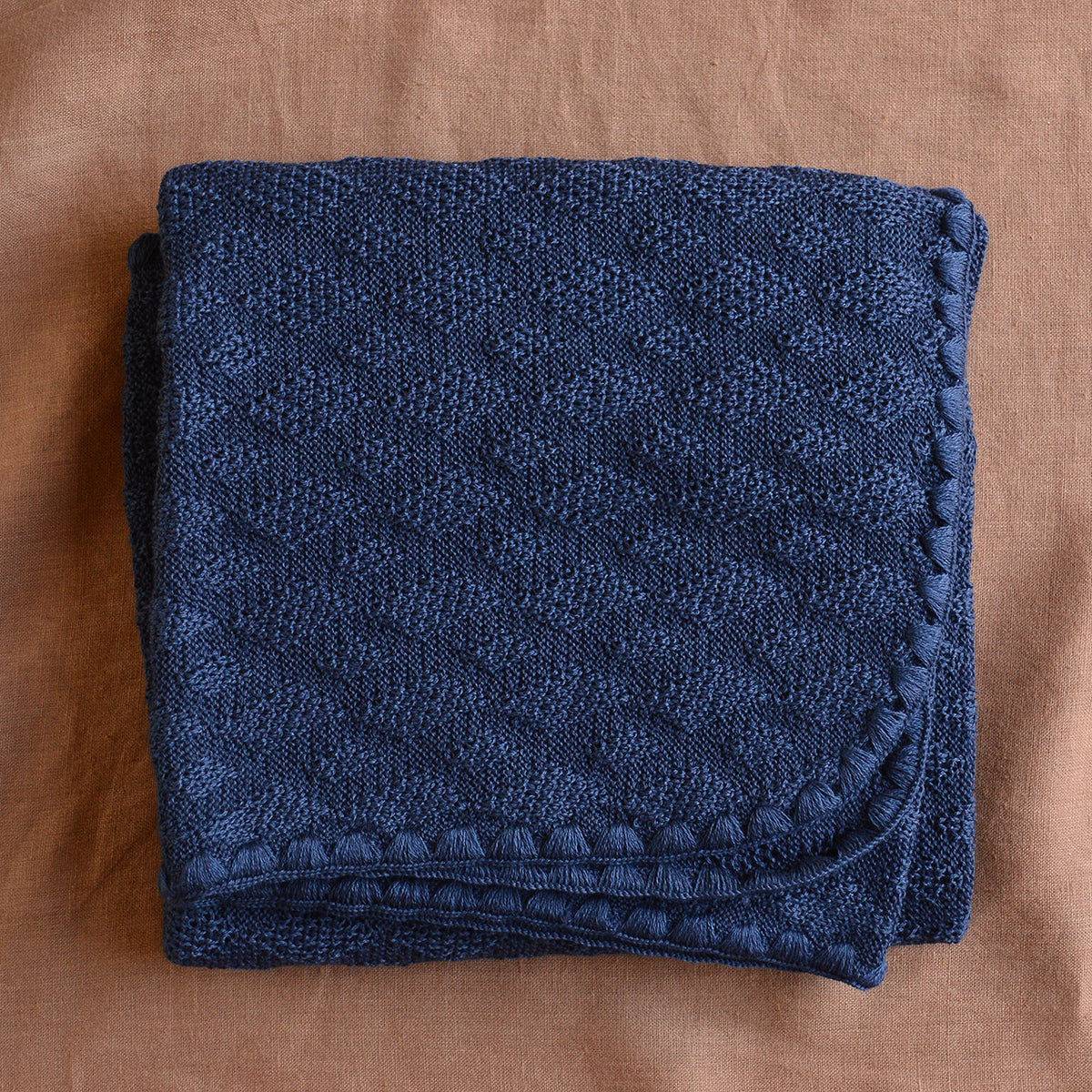 Knitted Baby Blanket in Organic Merino Wool - Indigo (100x80cm)