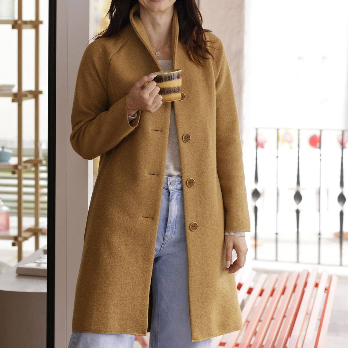 Women's Boiled Wool Coat - Toffee (S-L)