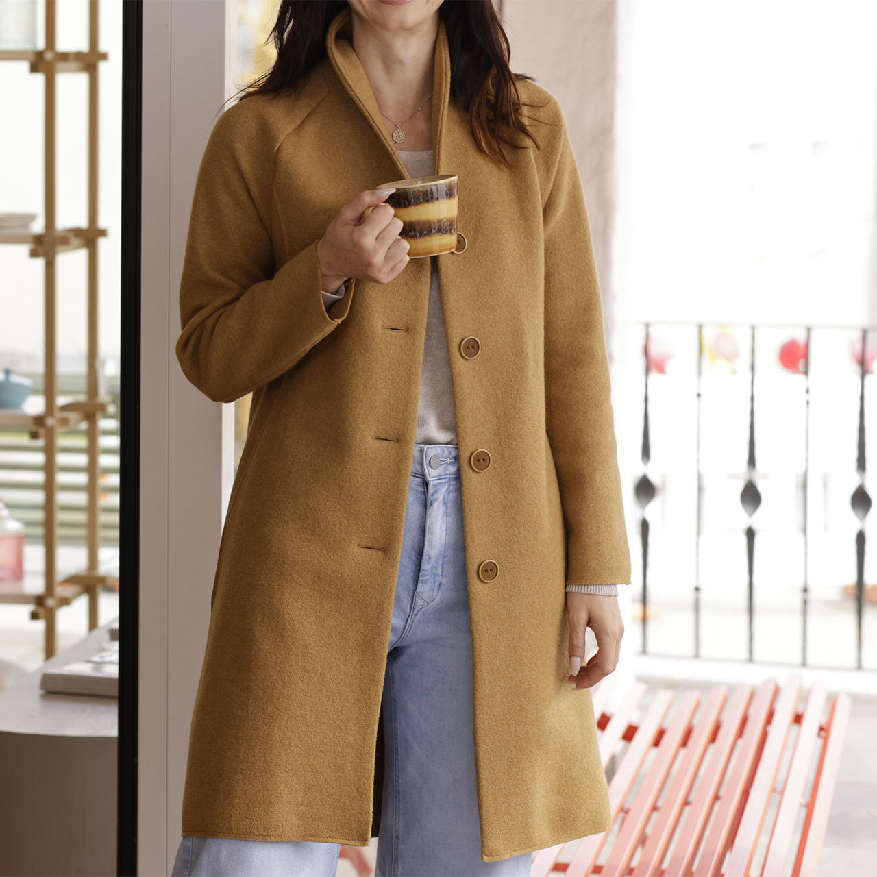 Women's Boiled Wool Coat - Toffee (S-L)