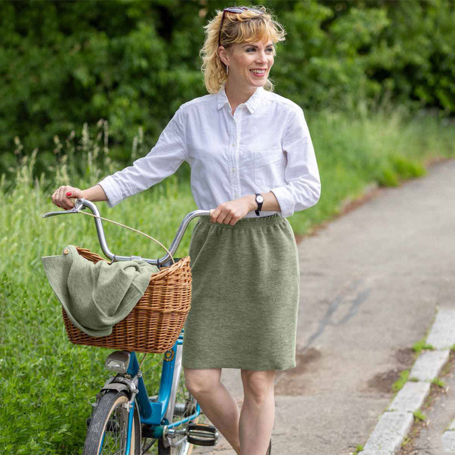 Women's Boiled Wool Skirt - Organic Merino - Sage Melange (XS-L)