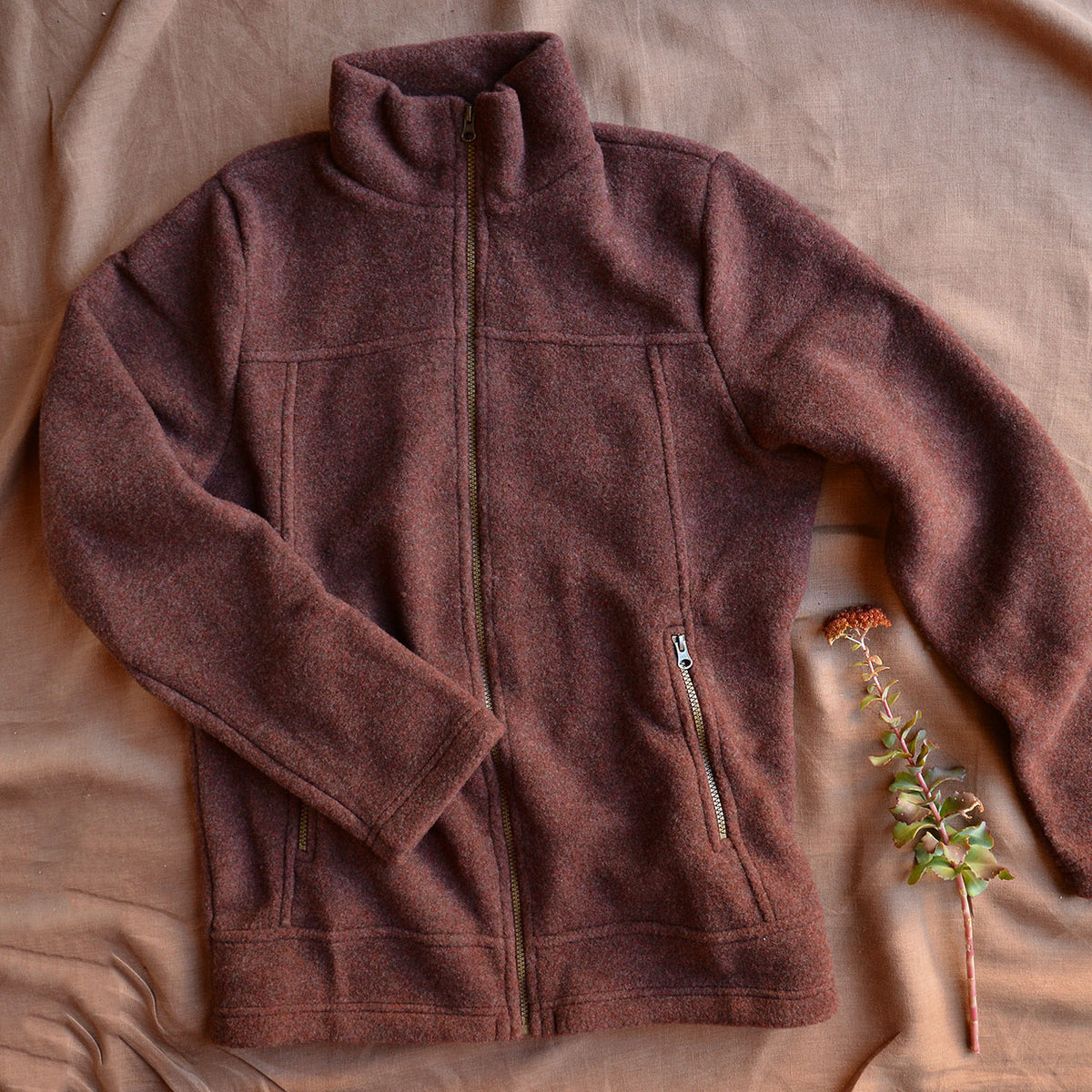 Men's Zip Jacket - 100% Organic Wool Fleece - Cinnamon (S-XL) *Returning 2026