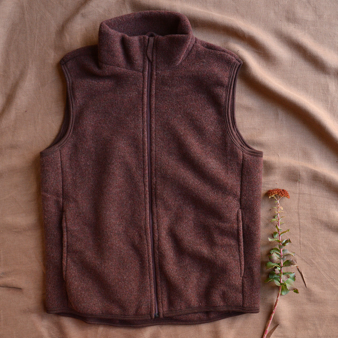 Men's Zip Vest - 100% Organic Wool Fleece - Cinnamon (S-XL)