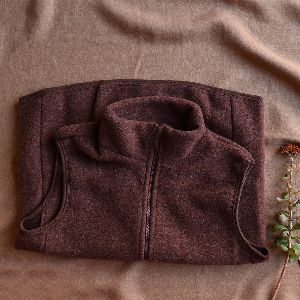 Men's Zip Vest - 100% Organic Wool Fleece - Cinnamon (S-XL)