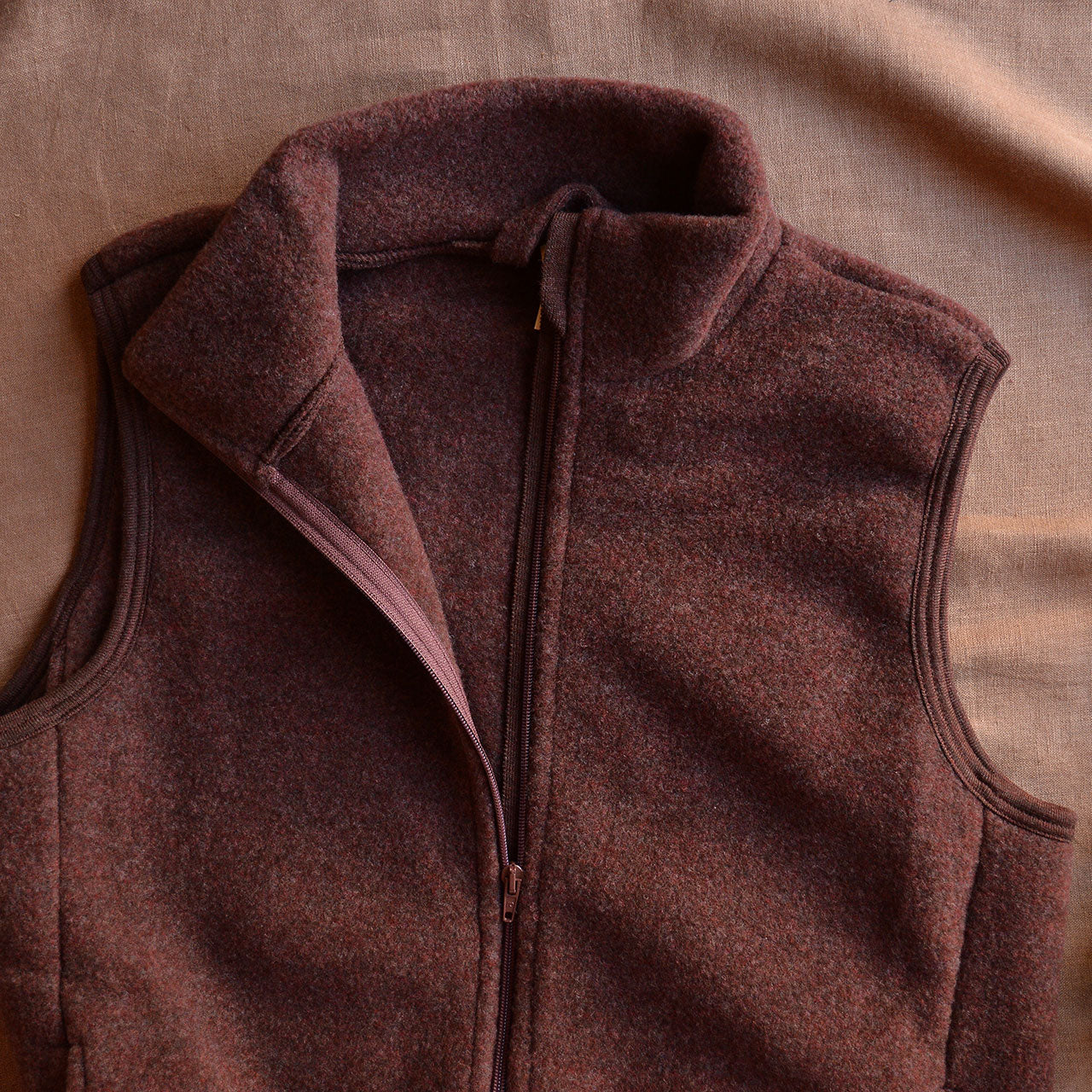 Men's Zip Vest - 100% Organic Wool Fleece - Cinnamon (S-XL)