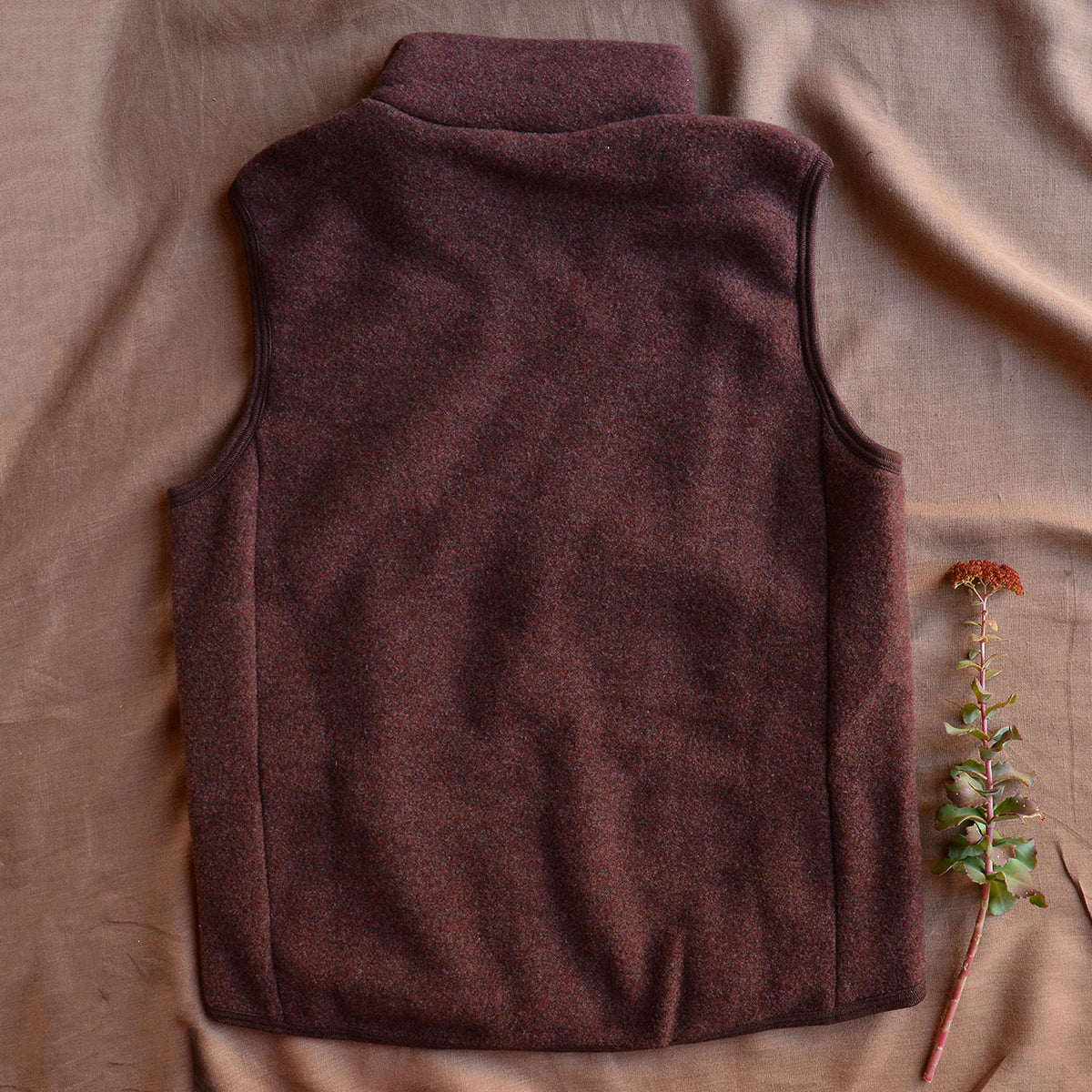 Men's Zip Vest - 100% Organic Wool Fleece - Cinnamon (S-XL)
