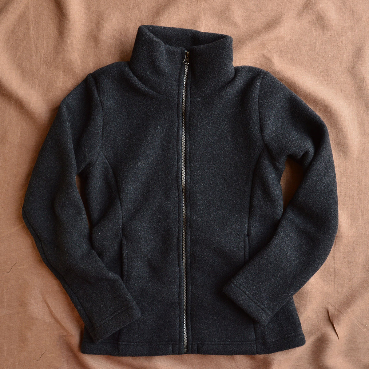 Women's Zip Jacket - 100% Organic Wool Fleece - Black (XS-L)