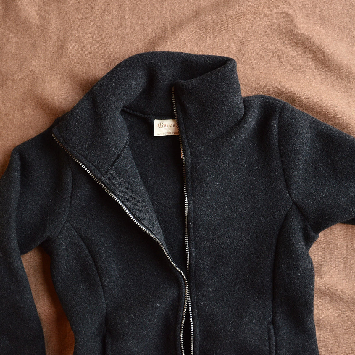 Women's Zip Jacket - 100% Organic Wool Fleece - Black (XS-L)