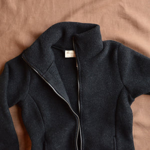 Women's Zip Jacket - 100% Organic Wool Fleece - Black (XS-L)