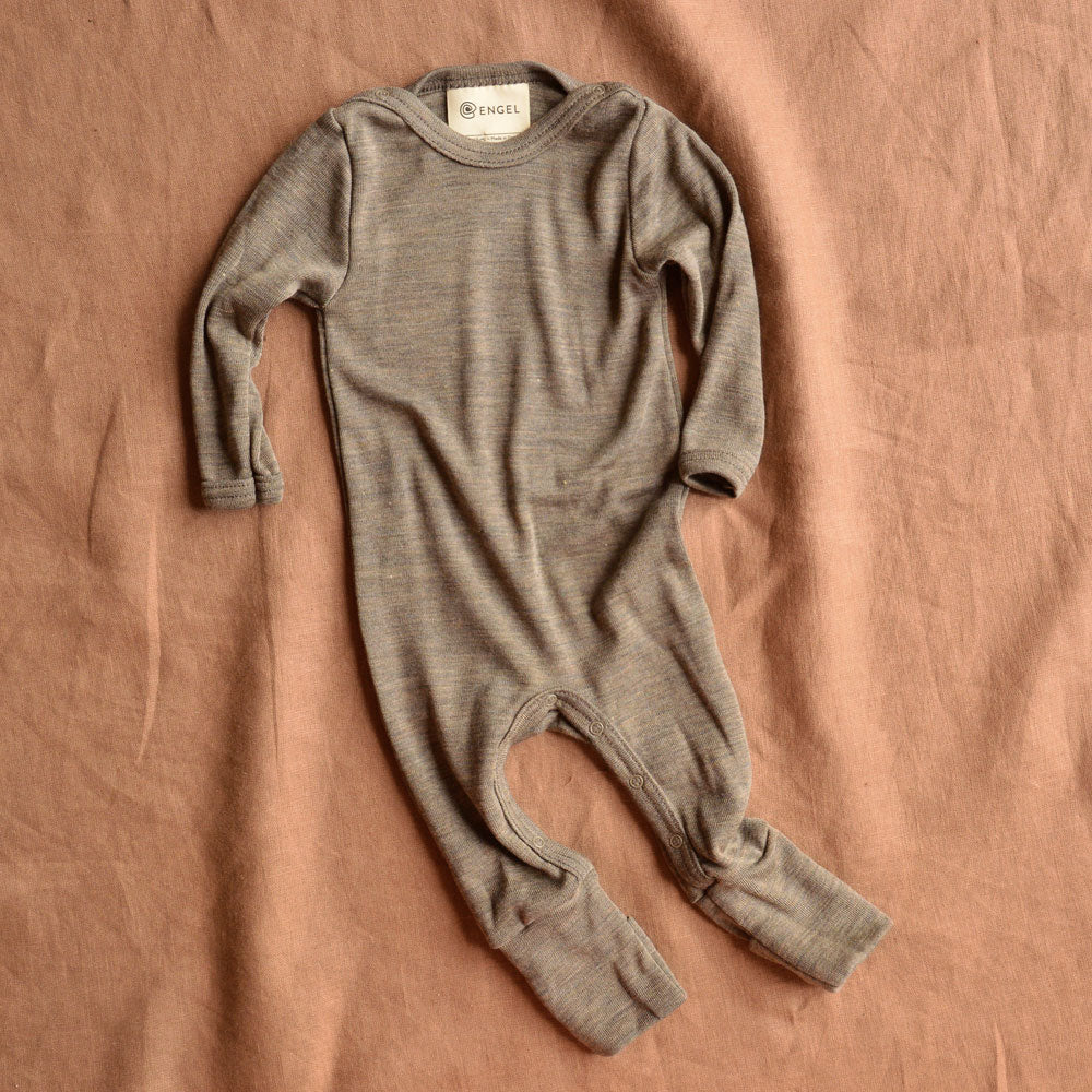 Baby Footless Sleep Suit Onesie - Wool/Silk - Walnut (0-24m)