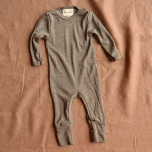 Baby Footless Sleep Suit Onesie - Wool/Silk - Walnut (0-24m)