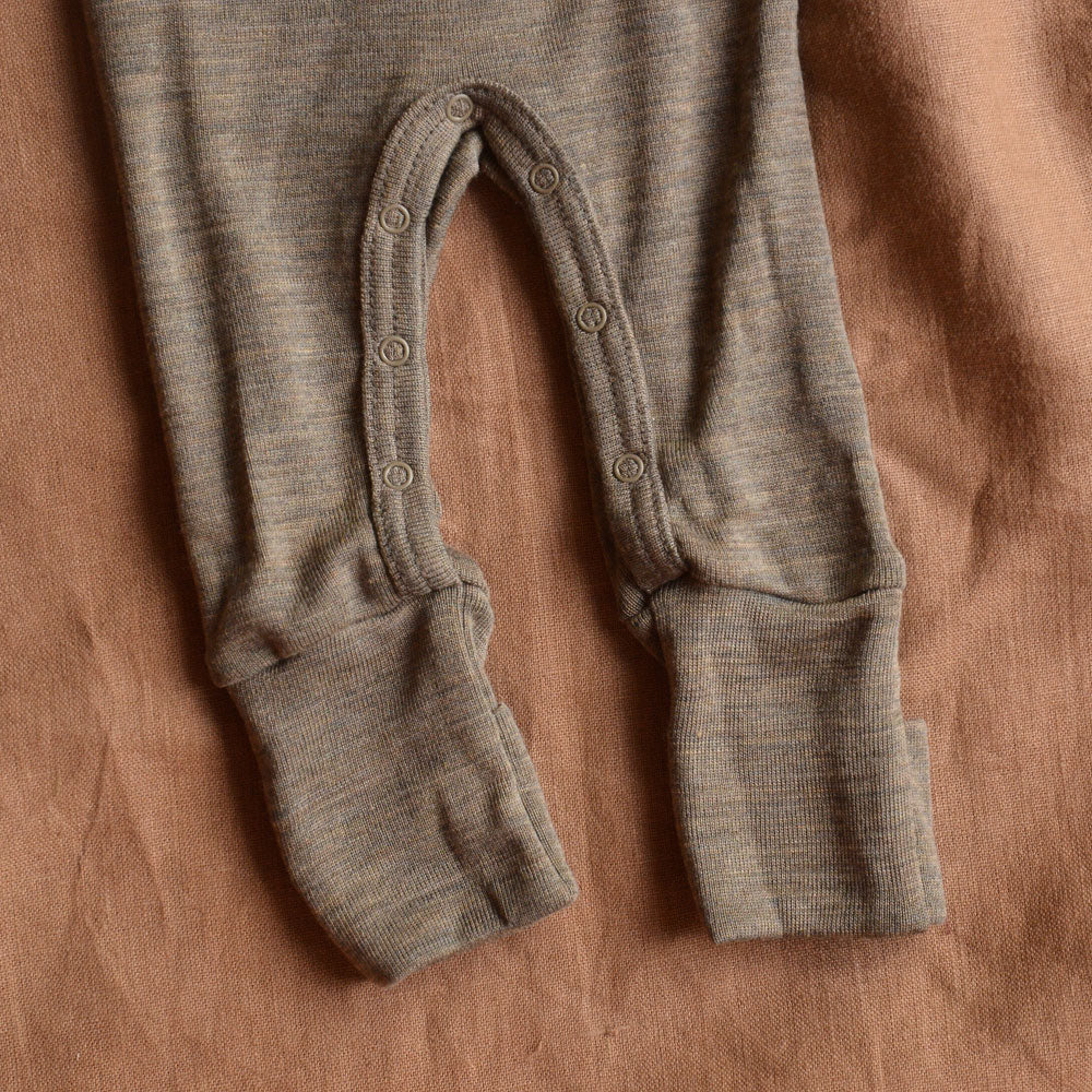 Baby Footless Sleep Suit Onesie - Organic Wool/Silk - Walnut (0-24m)