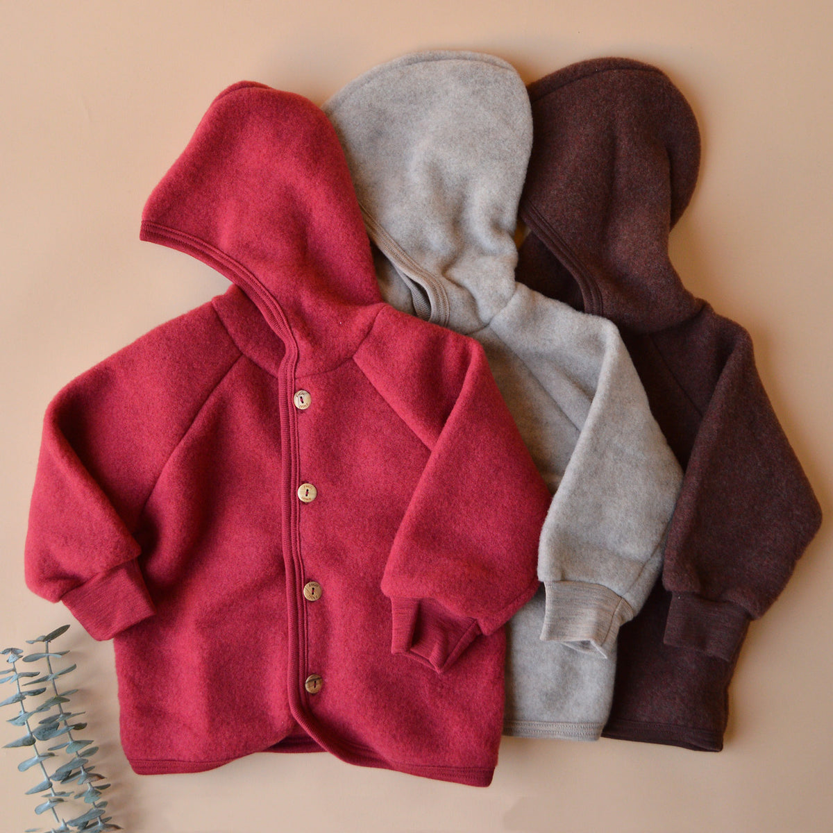 Hooded Jacket  with Buttons - 100% Organic Wool Fleece (0-6y)