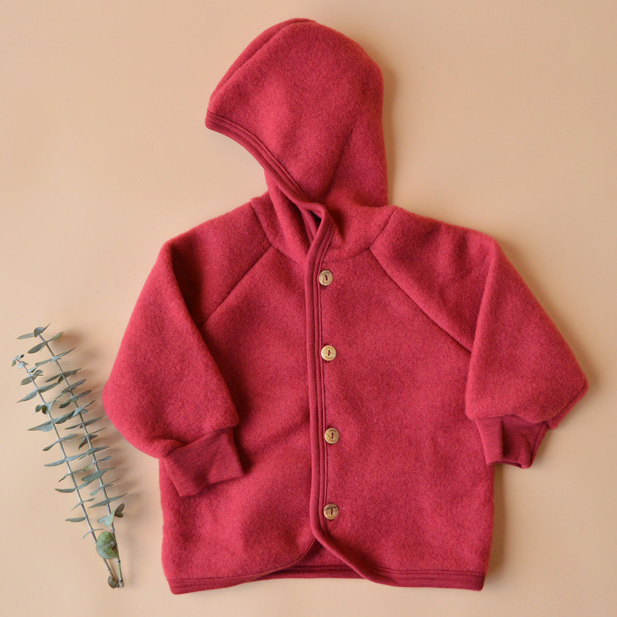Hooded Jacket  with Buttons - 100% Organic Wool Fleece (0-6y)