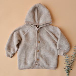 Hooded Jacket in Organic Wool Fleece with Buttons (0-6y)