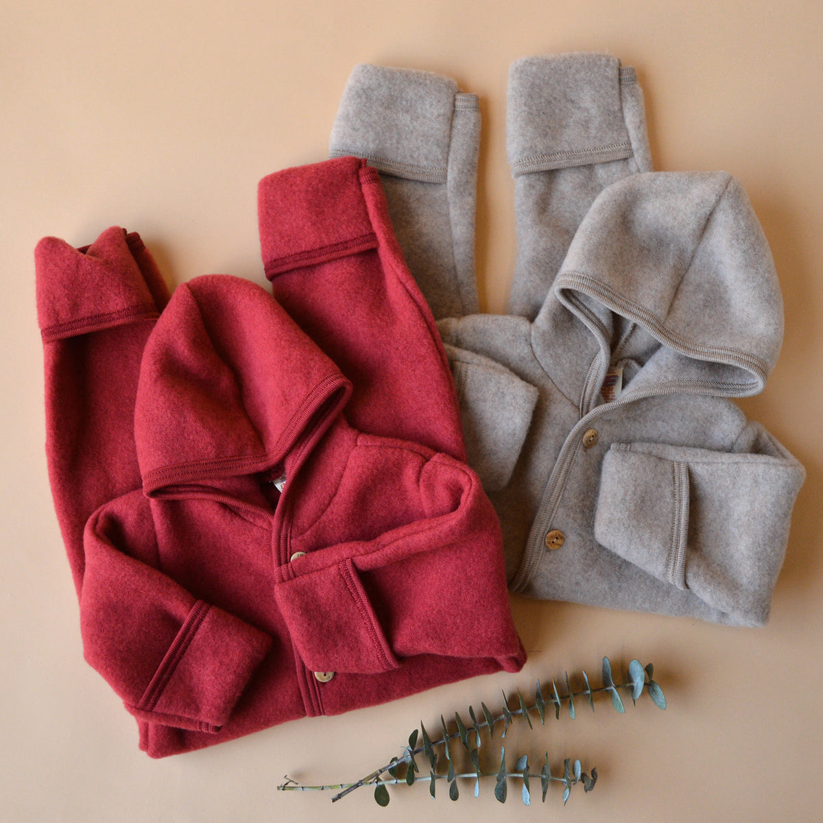 Hooded Baby Overall - 100% Organic Wool Fleece - Sand (0-24m) *Returning 2026
