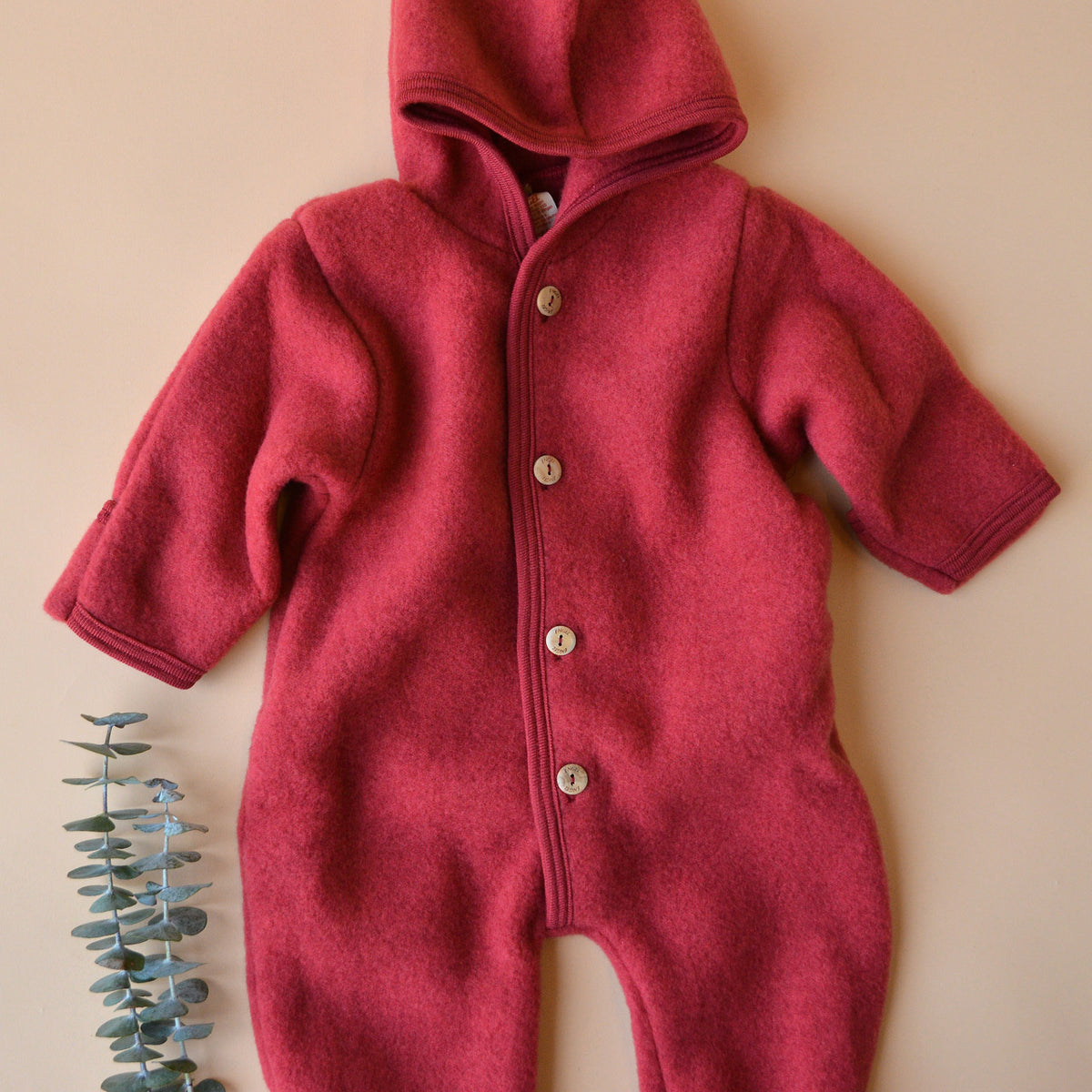 Hooded Baby Overall - 100% Organic Wool Fleece - Jasper (0-24m)