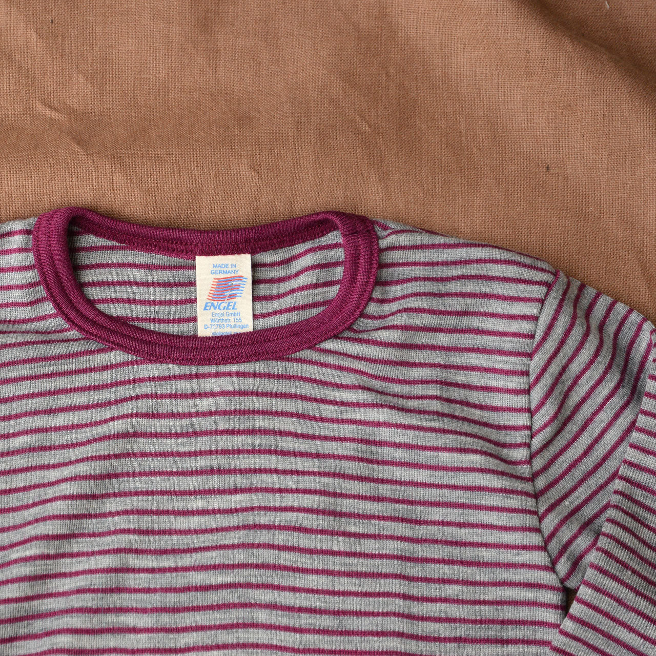 Child's Long Sleeve Top - Wool/Silk - Grey/Orchid Stripes (3-12y) *Limited Edition
