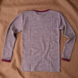 Child's Long Sleeve Top - Wool/Silk - Grey/Orchid Stripes (3-12y) *Limited Edition