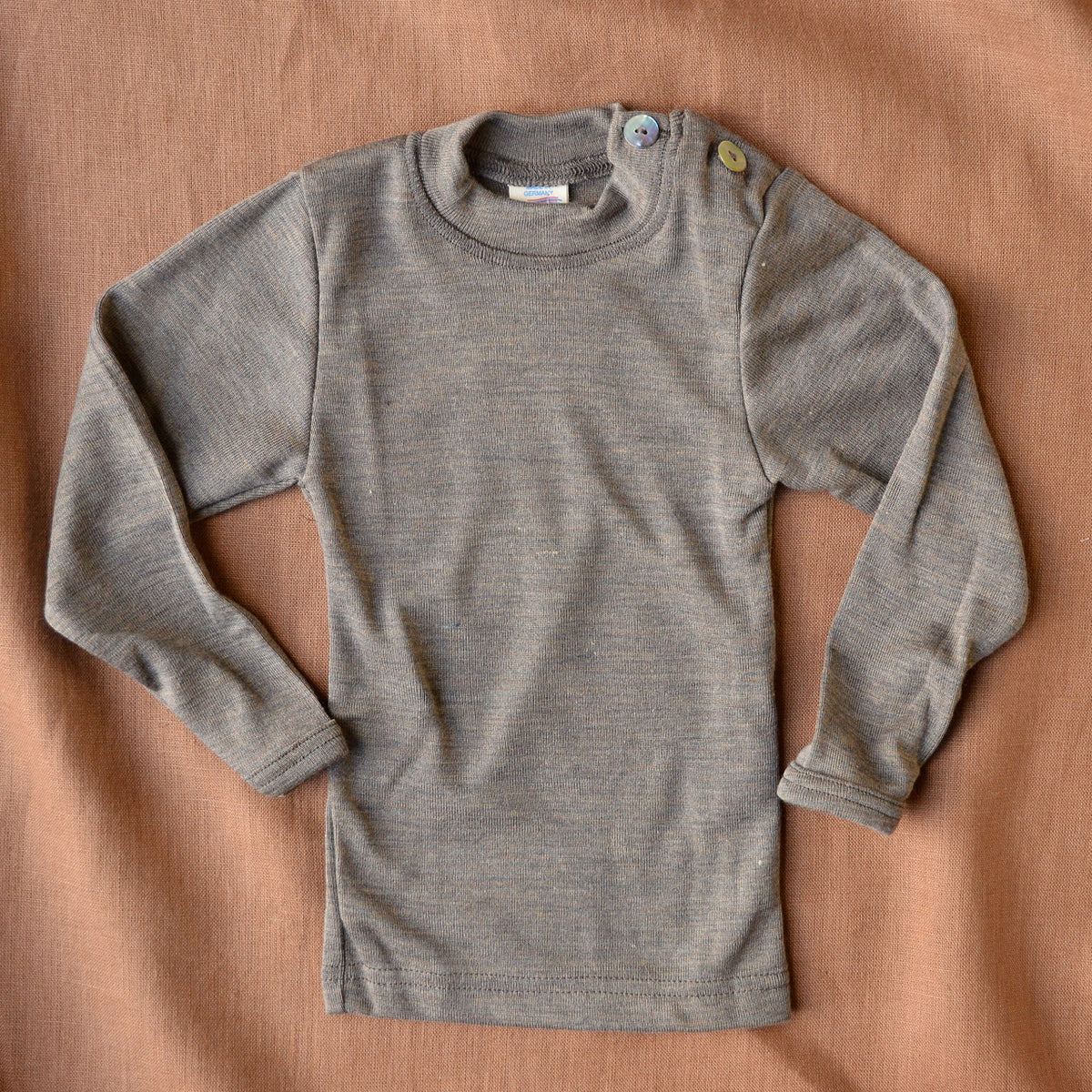 Walnut Organic Merino/Silk Top with shoulder buttons (0-5y)