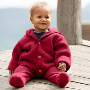 Hooded Baby Overall in Organic Wool Fleece - Jasper (0-24m)